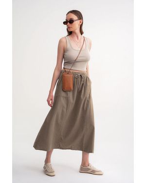MixRay Hoge Taille Poplin Rok Met Touwtje Detail - Naturel