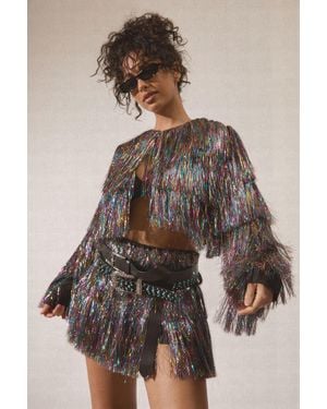 Nasty Gal Tinsel Tiered Cropped Jacket - Brown