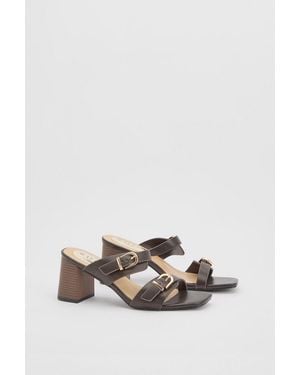 Wallis Axel Faux Leather Buckle Detail Block Heel Mules - Brown