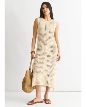 Gini London Crochet Knit Bodycon Midi Dress - Natural