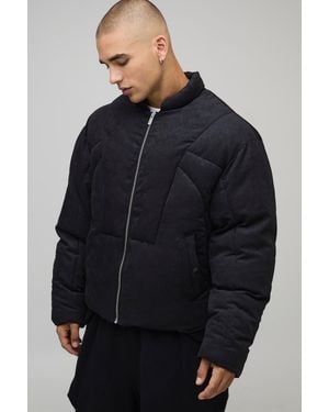 BoohooMAN Boxy Fit Washed Nylon Duvet Funnel Neck Puffer Jacket - Blue