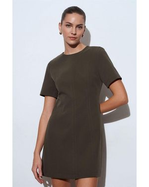 Dilvin Mini Shift Dress With Zipper - Brown