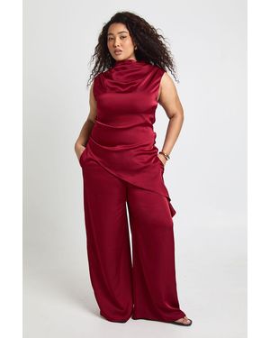 Boohoo Plus Satin Wide Leg Trouser - Red