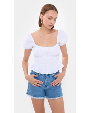 Hiccup Square-Neck Short Sleeve Peplum Top - White