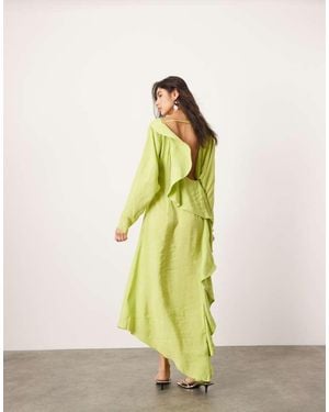 ASOS Asymmetric Long Sleeve Maxi Dress With Open Back - Yellow