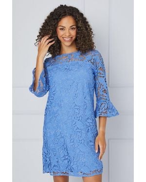 Wallis Lace Ruffle Sleeve Shift Dress - Blue