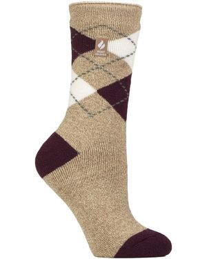 Heat Holders Ladies Thermal Lite Patterned Socks For Winter - Brown