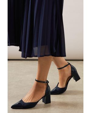 Wallis Court Heel Mid Block Pointed Toe Workwear Faux Leather Strap - Blue