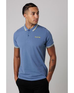 Firetrap Mid Regular Fit Cotton Button Polo Shirt With Stripe Detail - Blue