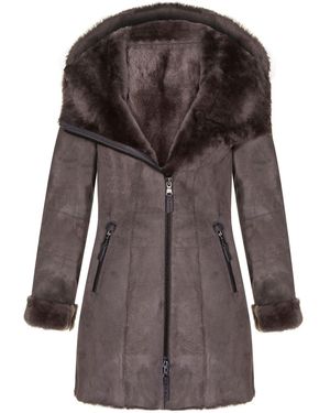 Infinity Leather Merino Sheepskin Hooded Coat-Antioch - Brown