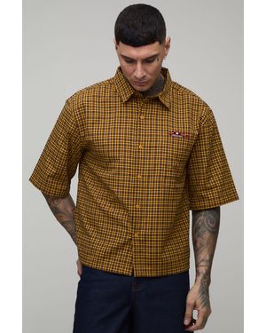 BoohooMAN Tall Oversized Boxy Half Sleeve Small Embroidery Shirt - Yellow