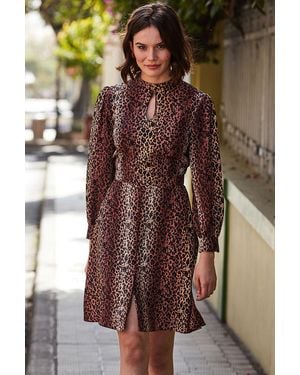 Sosandar Leopard Print Fit & Flare Dress - Brown
