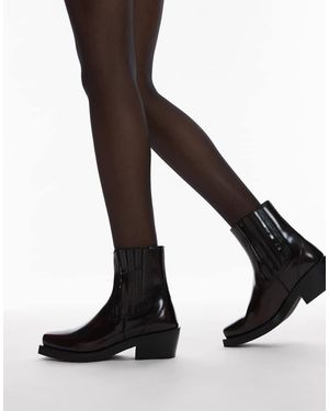 & Other Stories Leather Square Toe Western Boots - Black