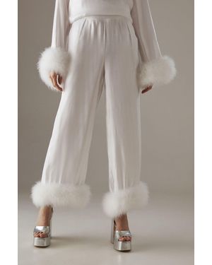 Warehouse Premium Iridescent Feather Cuff Wide Leg Trousers - Grey
