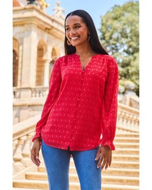Sosandar Coral Button Front Longline Textured Blouse