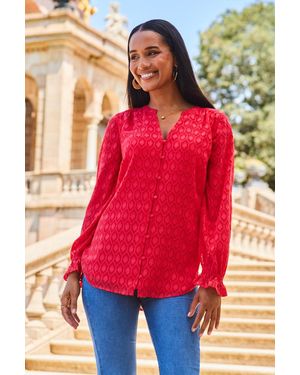 Sosandar Coral Button Front Longline Textured Blouse