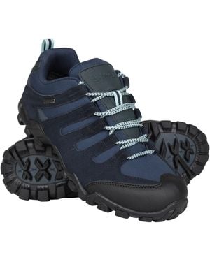 Mountain Warehouse 'Belfour' Walking Shoes With Rubber Outsole Everyday Hiking Trainers Leather - Blue