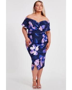 Quiz Curve Floral Bardot Midi Dress - Blue