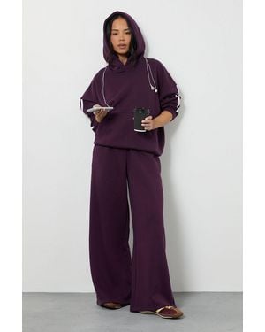 Boohoo Side Stripe Hooded Straight Leg Tracksuit - Purple