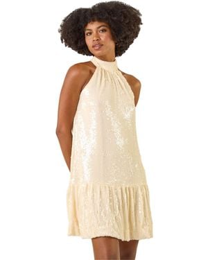 Roman Sequin Bow Back Dress - Natural