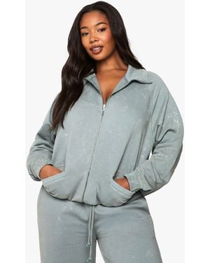 Boohoo Plus Acid Wash Zip Up Bomber Sweatshirt - Grey