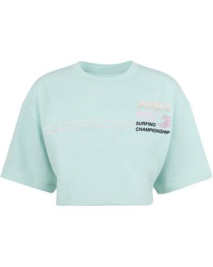PUMA X Rihanna Fenty Crew Cropped T-Shirt Cotton - Blue