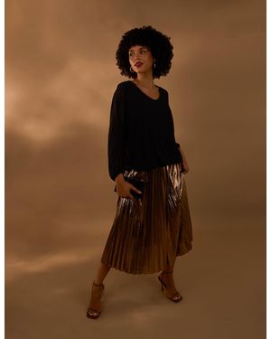 Blue Vanilla Metallic Pleated Tulle Skirt - Brown