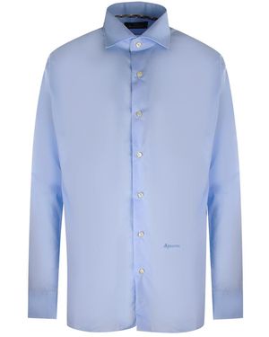 Aquascutum Plain Branded Logo Long Sleeve Shirt Cotton - Blue