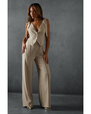 MissPap Tailored Tie Shoulder Waistcoat Jumpsuit - Grey