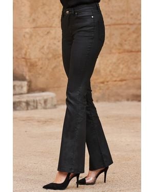 Sosandar Coated Kick Flare Jeans Cotton - Black
