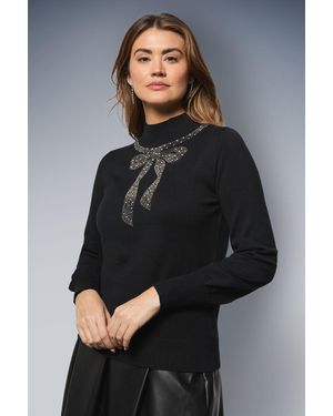 Wallis Embellished Bow Blouson Jumper - Grey