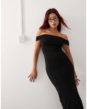 Motel Tarna Slinky Mesh Off-Shoulder Maxi Dress - Black