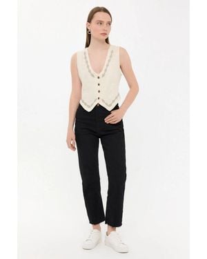 Hiccup Abstract Print Sleeveless V-Neck Waistcoat - Black