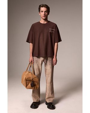 Grimelange Oversized Printed Crew Neck T-Shirt - Brown