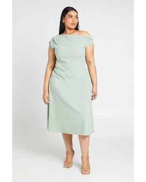 Boohoo Plus Crepe Asymmetric Neck Skater Midi Dress - Green