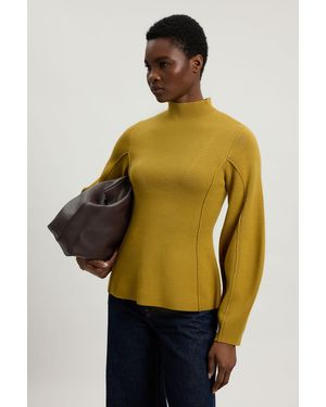 Karen Millen Knit Wool Look Rounded Sleeve High Neck Jumper - Yellow