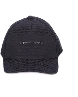 Emporio Armani Accessoires Allover Logo Belettering Cap In Zwart - Blauw
