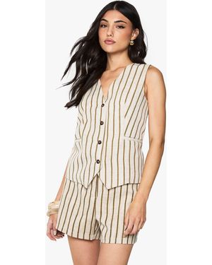 Boohoo Tailored Pinstripe Linen Look Button Waistcoat - White