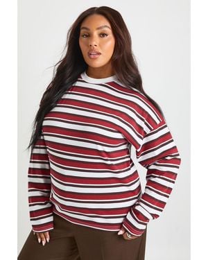 Boohoo Plus Crew Neck Long Sleeve T Shirt - Red