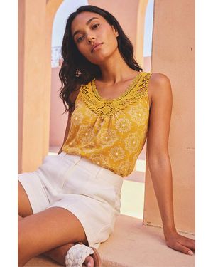 Roman Printed Crochet Trim Vest Top - Yellow