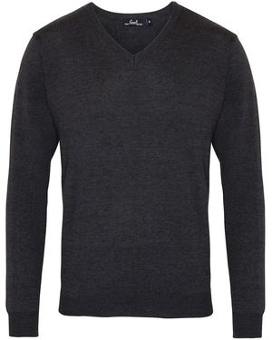 PREMIER Knitted Cotton Acrylic V Neck Sweatshirt - Blue