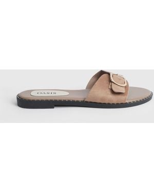 Oasis Billie Faux Suede Buckle Detail Sliders - Brown