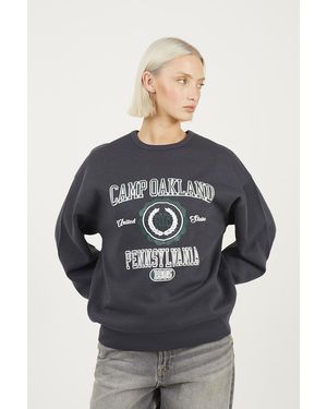 Brave Soul Crew Neck Graphic Print Sweatshirt - Grey