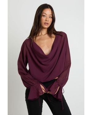 Boohoo Tall Chiffon Tie Detail Draped Top - Purple