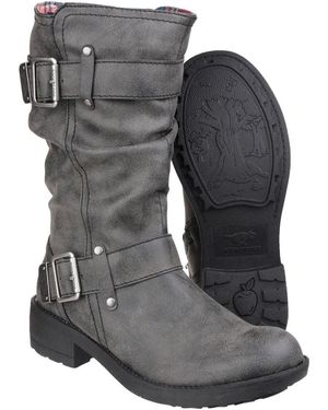 Rocket Dog Ladies Trumble Zip Up Faux Leather Mid Calf Boots - Grey