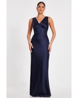 Quiz Satin Front Wrap Maxi Dress - Blue