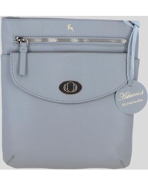 Ashwood Leather Flat Crossbody Bag With Adjustable Strap - Grey
