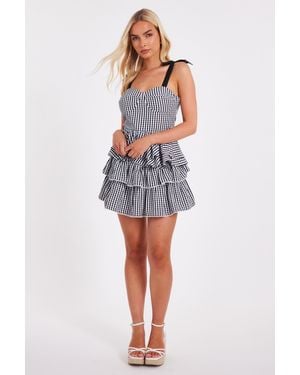 Quiz Gingham Tiered Mini Skirt - Blue