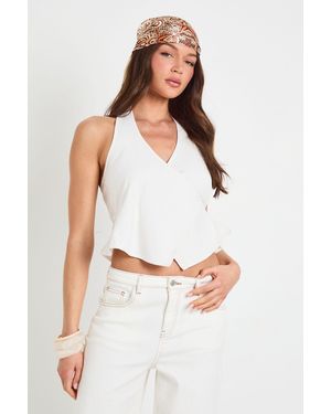 Boohoo Linen Look Halterneck Wrap Top - White