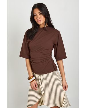 Boohoo Cinched Waist Half Sleeve T-Shirt - Brown